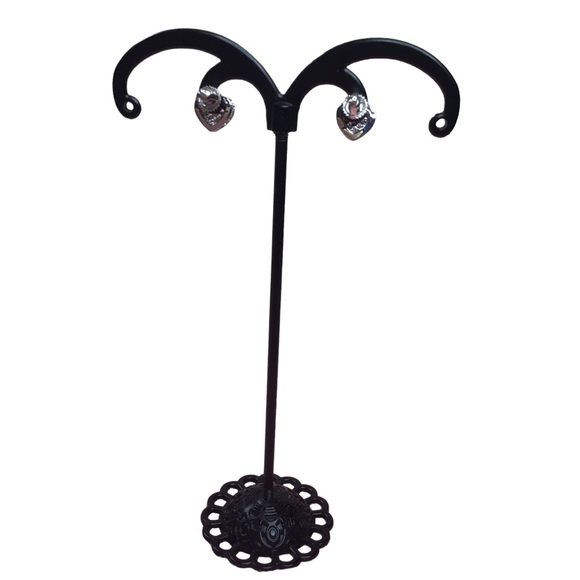 CZ Stud Heart Screw Back Earrings - Picture 4 of 8